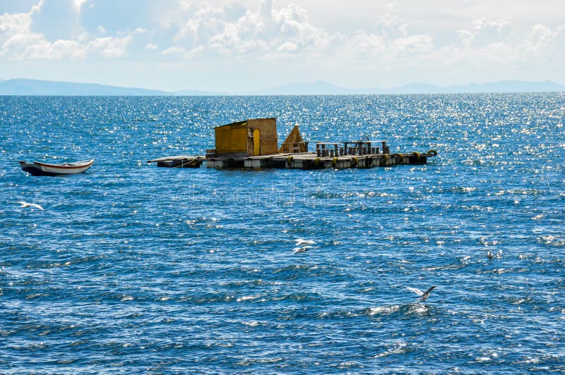 Floating island, Titicaca Lake, Bolivia stock images