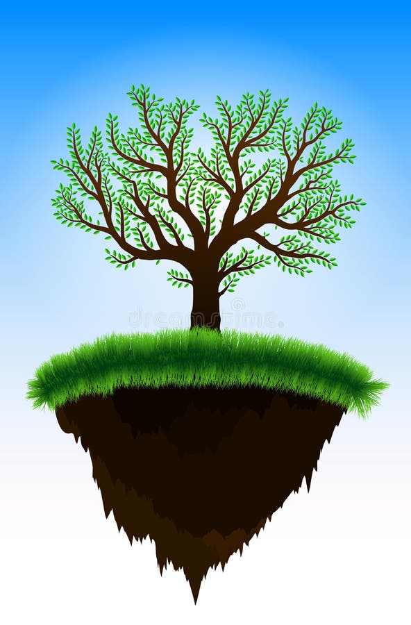 Floating island with tree vector illustration