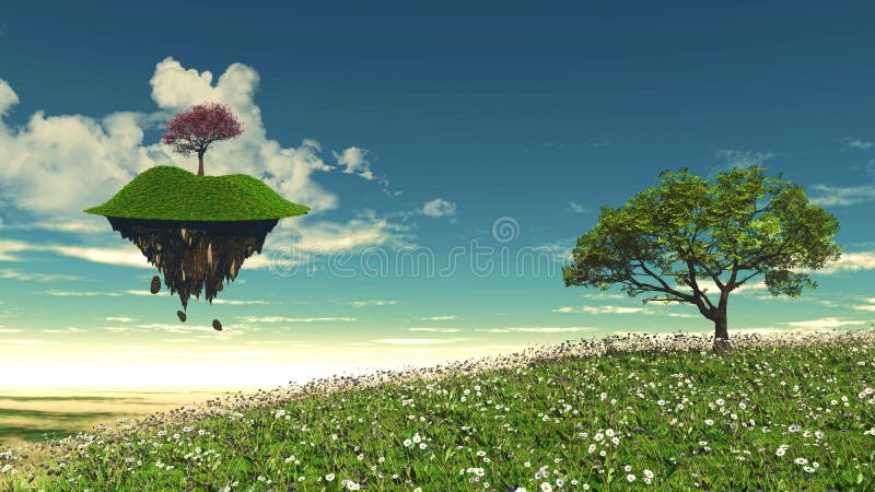 Floating island with tree landscape stock illustration