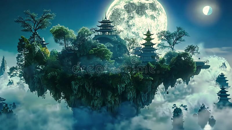Floating Island Under Moonlit Sky royalty free illustration