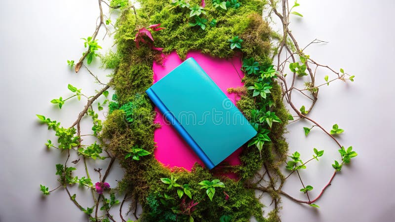 Floating Notebook inmitten der Mossy Urban Vines Ein lebhafter Neon Dream stock abbildung