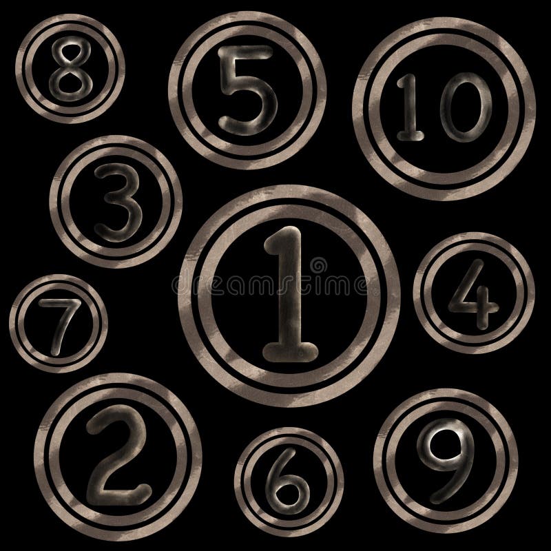 Stylized arrangement of numbers one to ten in a circular design on a black background royalty free illustration