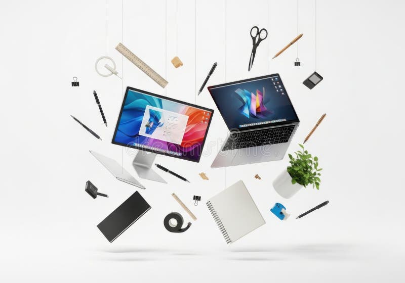 Floating office essentials stock illustration