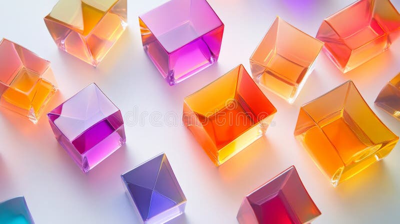 Floating prisms scatter a spectrum of colors, casting subtle, vibrant gradients from violet to royalty free stock photo