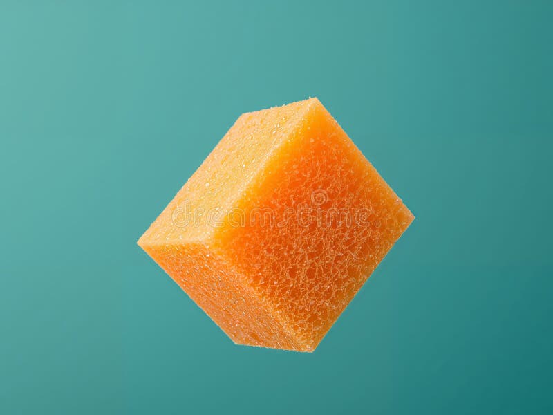 Floating Textured Orange Cube. Abstract Geometry and Vibrant Color Still Life. royalty free stock photos