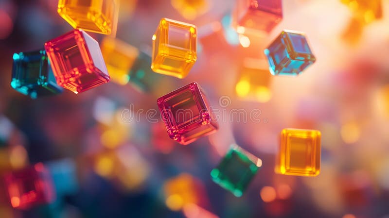 Floating Transparent Colorful Glass Cubes In Abstract Soft Light royalty free illustration