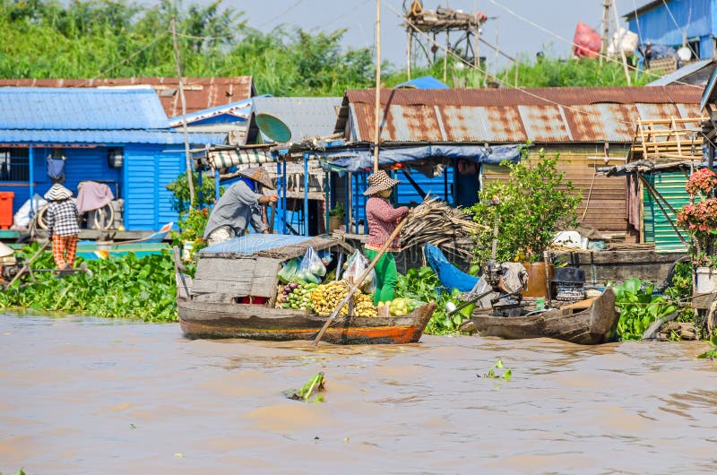 People Life At Floating Village On Tonle Sap Lake. Siem 