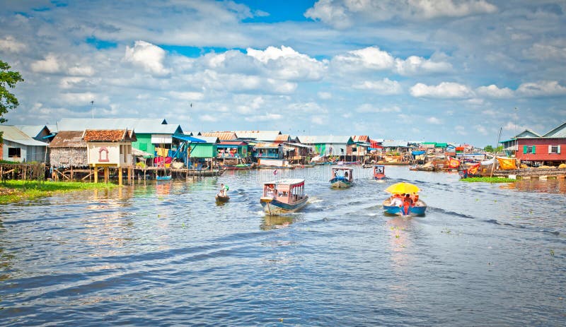The floating village on the water, Tonle Sap lake. Cambodia.