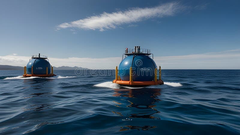 View a floating wave power generators in deep blue water