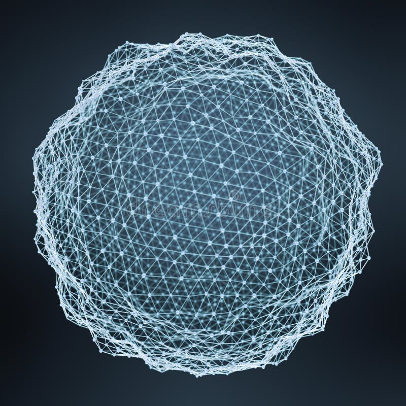 Floating white and blue glowing sphere network 3D rendering
