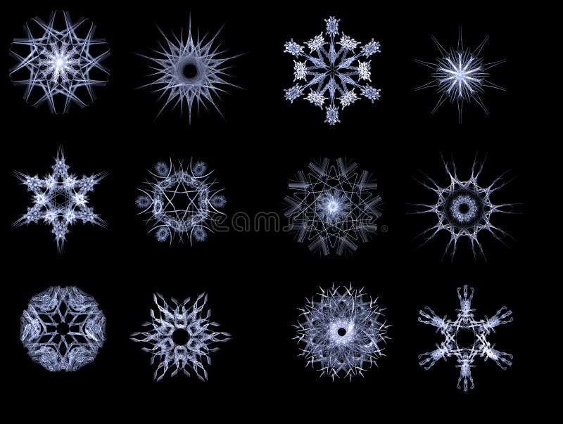 Fractal snowflakes on a black background. Fractal snowflakes on a black background