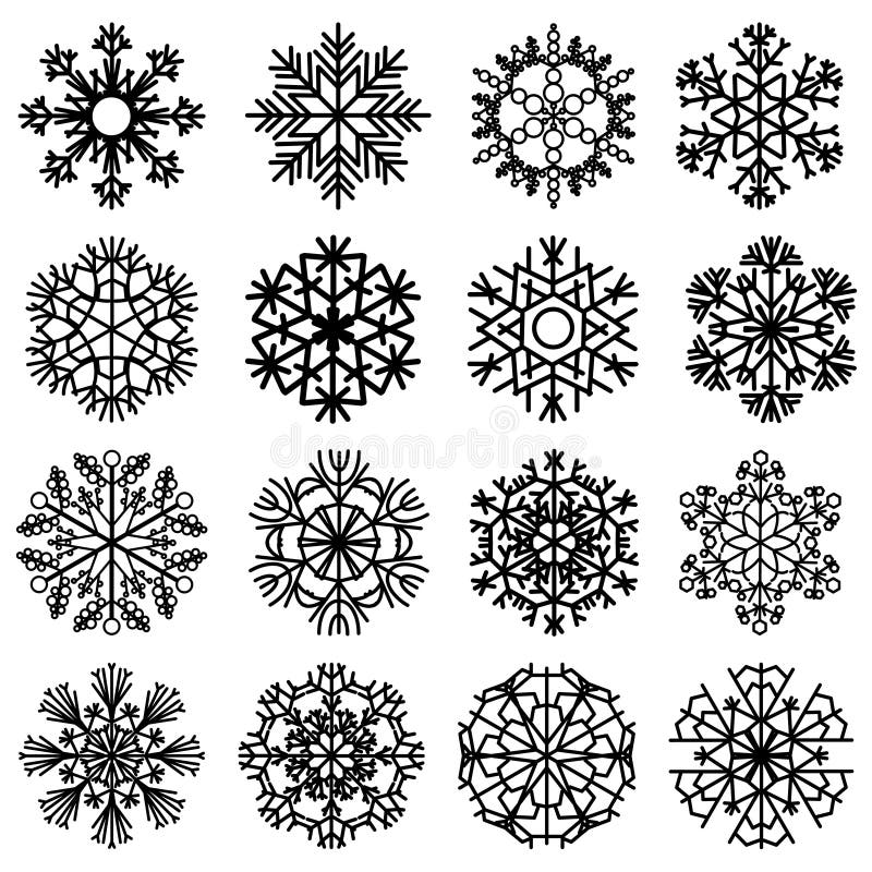 Flocos de neve lisos Ícones isolados em um fundo branco ilustração stock Flocos de neve lisos Ícones isolados em um fundo branco ilustração stock