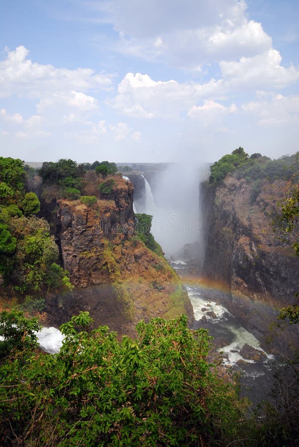 The Zambezi river and gorge with a rainbow. The Zambezi river and gorge with a rainbow