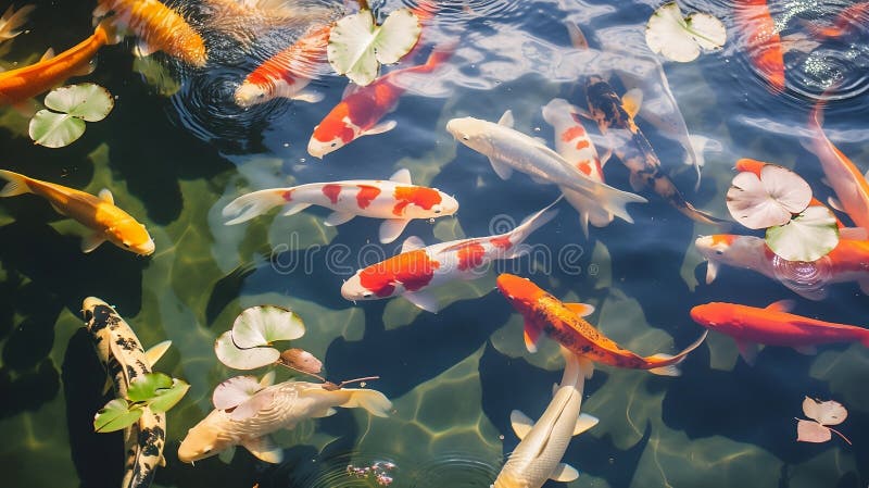 Floddamm, dekorativ orange undervattensfisk nishikigoi. aquarium koi asian japanese wildlife colorour liggande vektor illustrationer