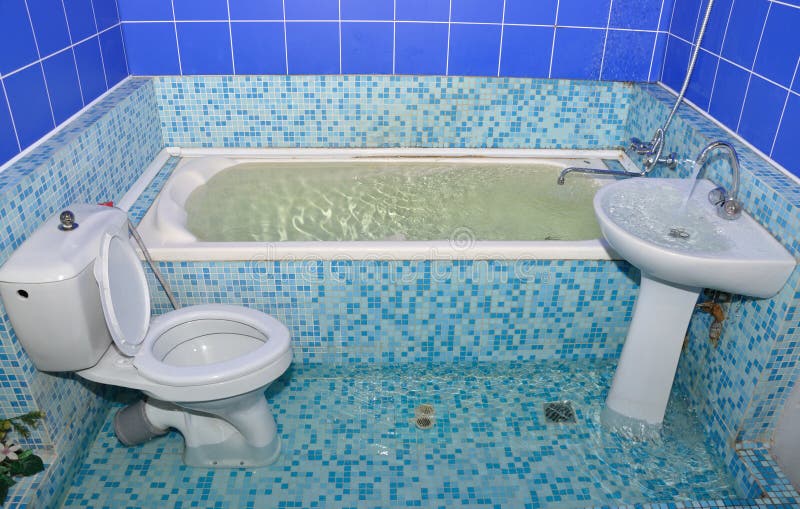 Flood in the bathroom stock image. Image of accident 31230493