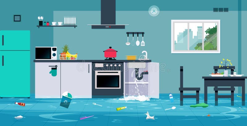 Flood in the kitchen stock illustration