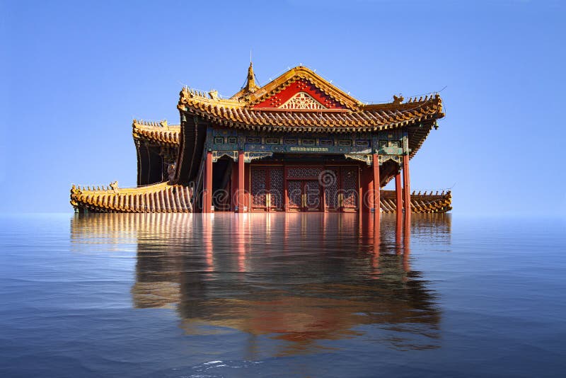 Flooded Ancient Chinese Temple. Climate Change Global Warming Concept Stock  Illustration - Illustration of accident, asia: 154334341