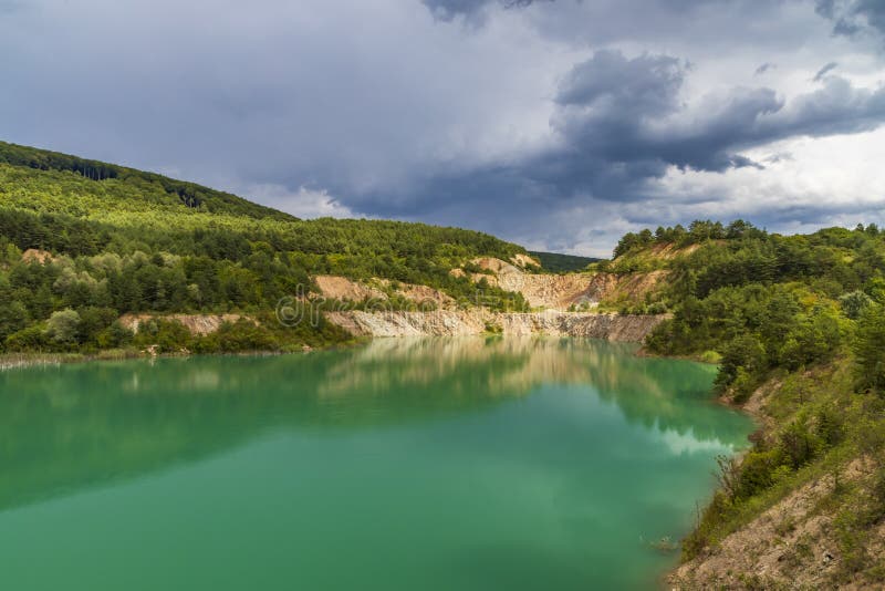 Flooded former mine near Skrabske. Slovakia