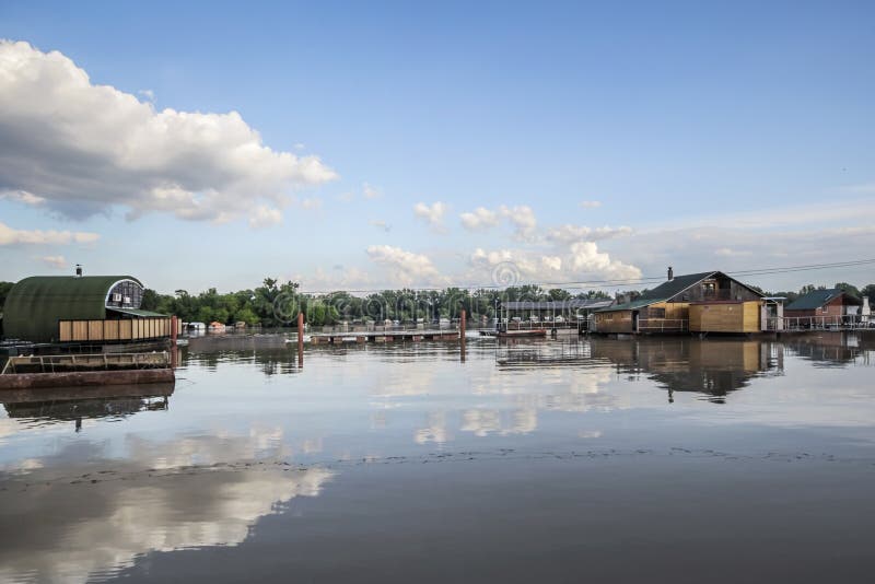 Flooded Land With Floating Houses At Sava River - New Belgrade -