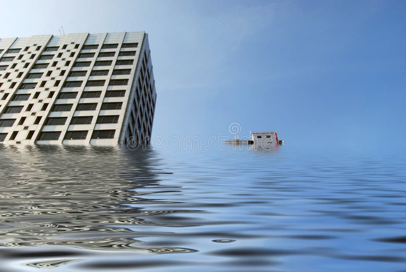 Flooded office blocks