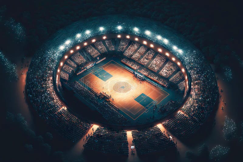 Floodlit Basketball Court in Large Stadium with Many Fans Generative Floodlit Basketball Court in Large Stadium with Many Fans Generative