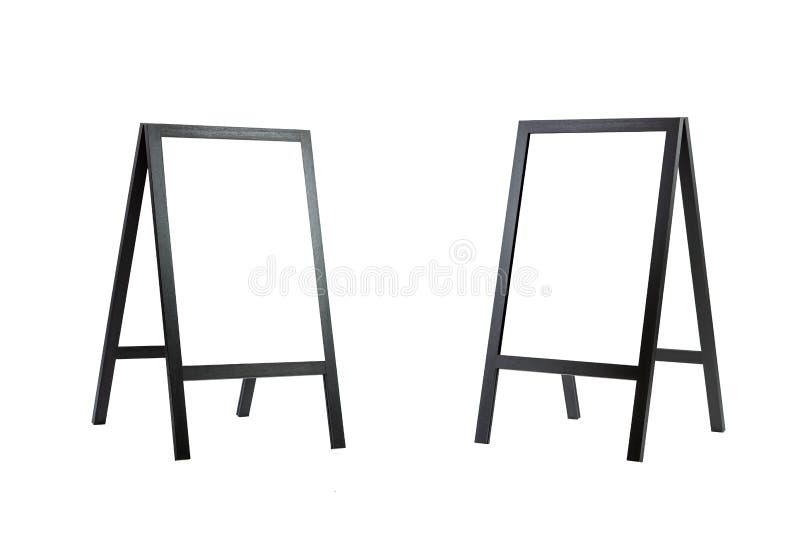 Floor flipcharts with black legs with screens isolated on white facing each other. Training, presentations and business meetings. Set, collage.