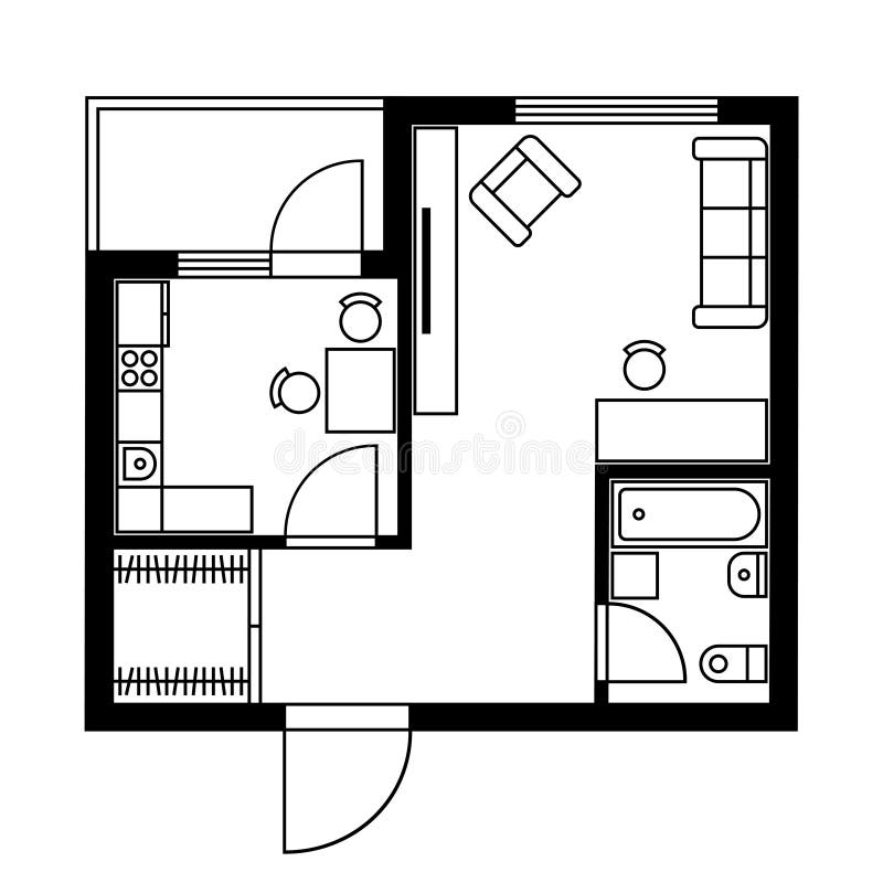 Vector Architect Plan With A Furniture Flat Stock Vector Illustration