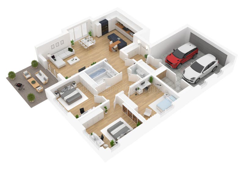 Floor plan of a house top view. Open concept living appartment layout stock illustration