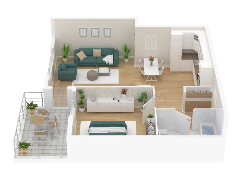 Floor plan of a house top view. Open concept living appartment layout stock illustration