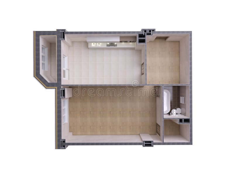 Floor plan top view. Apartment interior isolated on white background. 3D render royalty free illustration