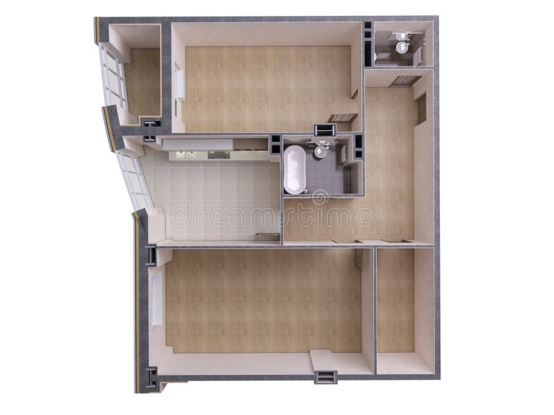 Floor plan top view. Apartment interior isolated on white background. 3D render royalty free illustration