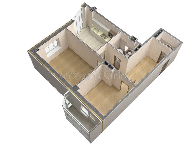 Floor plan top view. Apartment interior isolated on white background. 3D render vector illustration