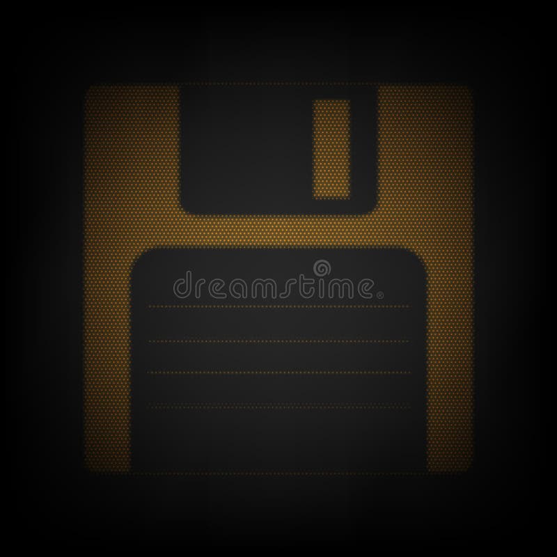 Floppy disk sign. Icon as grid of small orange light bulb in darkness. Illustration royalty free illustration