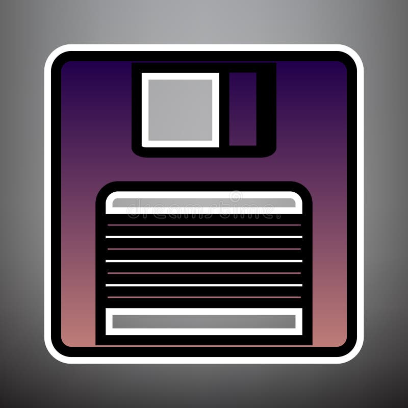 Floppy disk sign. Vector. Violet gradient icon with black and wh vector illustration