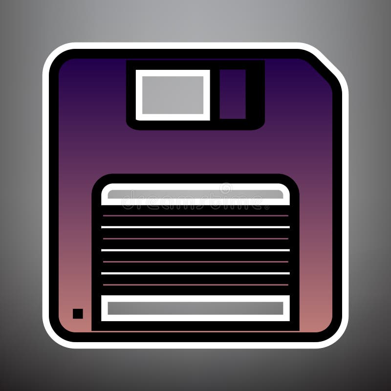 Floppy disk sign. Vector. Violet gradient icon with black and wh stock illustration