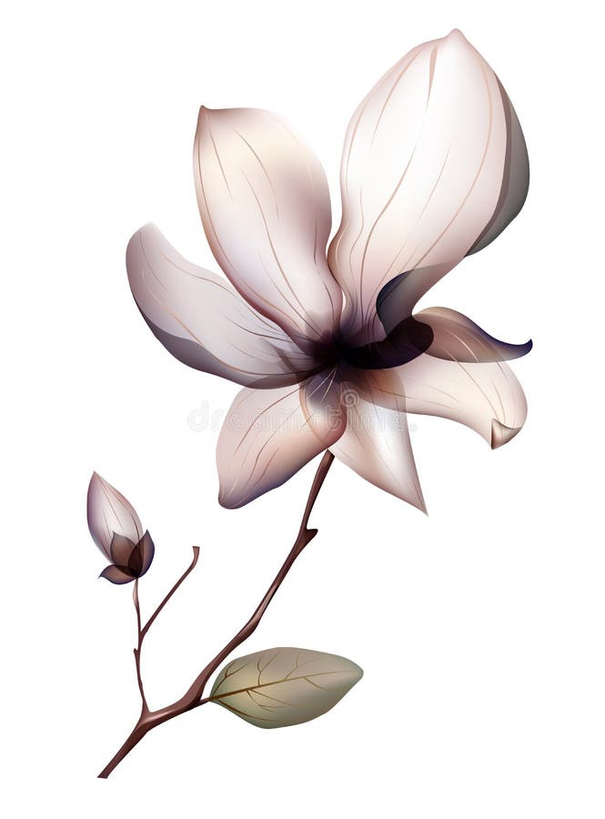 Illustrations drawing of beautiful magnolia flower isolated on white background. Illustrations drawing of beautiful magnolia flower isolated on white background