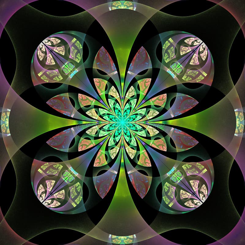 Linda flor abstrata em tons de cinza, verde e roxo ilustração stock