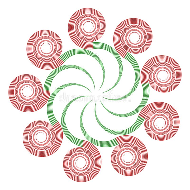 Flor abstrata com elementos vermelhos e verdes em espiral ilustração royalty free