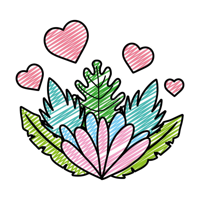 Flor agradable del garabato con los corazones y la planta exótica libre illustration Flor agradable del garabato con los corazones y la planta exótica libre illustration