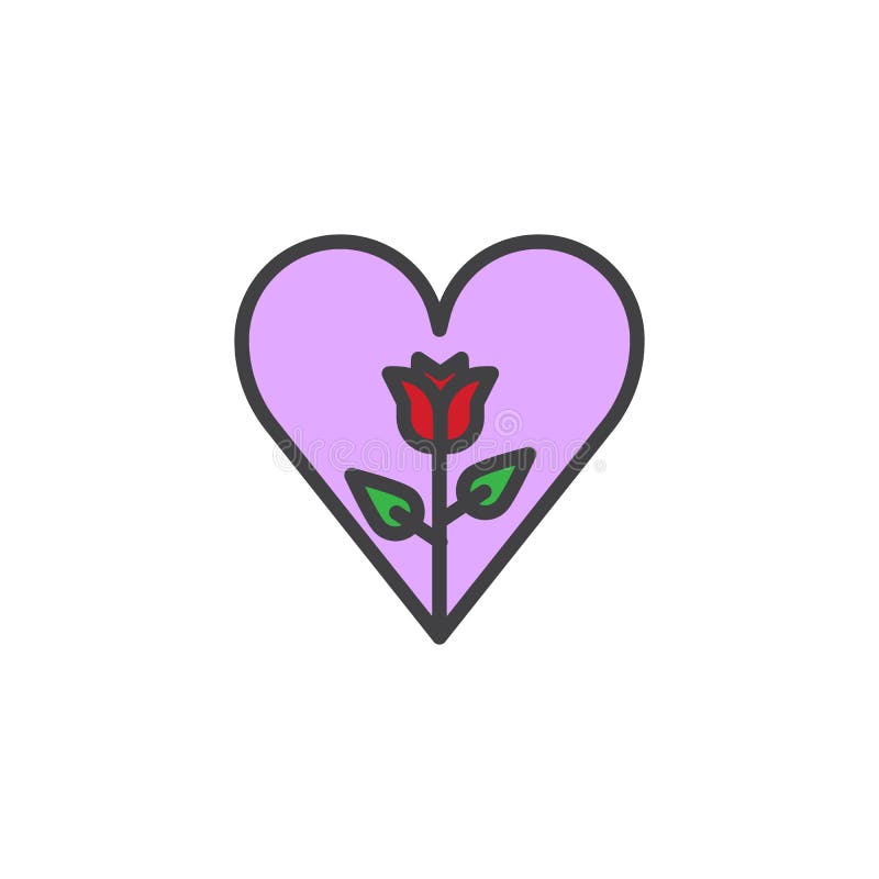 A flor da rosa do vermelho no coração vermelho encheu o ícone do esboço ilustração stock A flor da rosa do vermelho no coração vermelho encheu o ícone do esboço ilustração stock