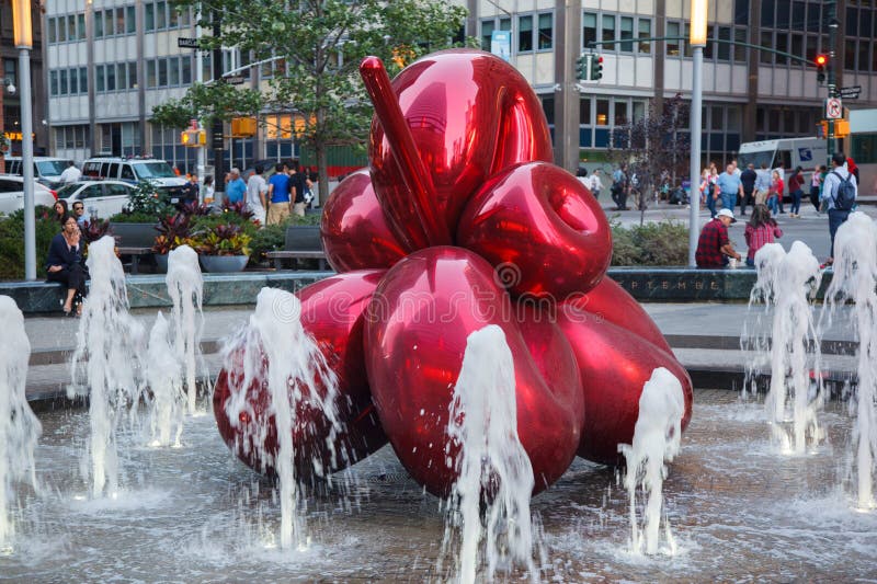 Flor de globo Jeff Koons en el World Trade Center en el centro de Manhattan, Nueva York foto de archivo