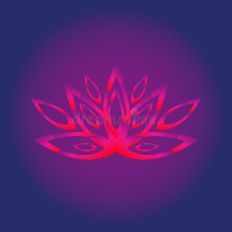 Flor de Lotus estilizada en fondo oscuro Sombras de neón rojas brillantes Símbolo o logotipo para su diseño y decoración ilustración del vector Flor de Lotus estilizada en fondo oscuro Sombras de neón rojas brillantes Símbolo o logotipo para su diseño y decoración ilustración del vector