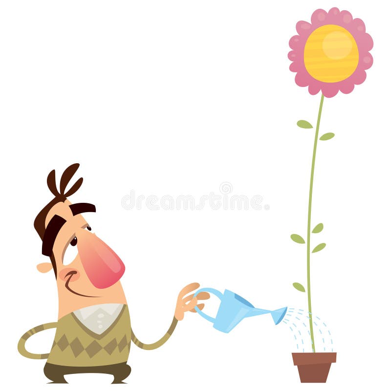 Flor de riego de la historieta del jardinero feliz del hombre ese crecimiento rápidamente libre illustration Flor de riego de la historieta del jardinero feliz del hombre ese crecimiento rápidamente libre illustration