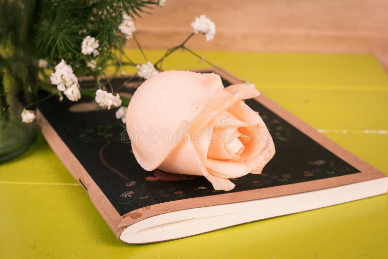 Download Flor De Rosa No Livro De Nota Foto de Stock - Imagem de página, papel: 65580832