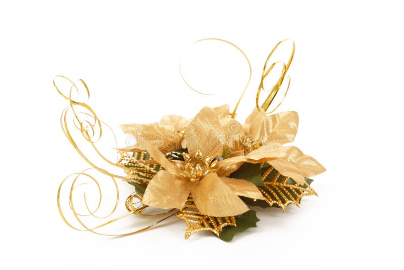 Flor Decorativa Do Natal Dourado No Branco Imagem de Stock - Imagem de  ouro, projeto: 27746547
