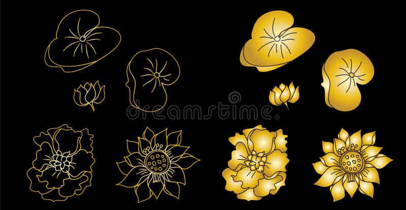 Flor Dourada Do Vetor De Lotus Para Imprimir No Papel E Para O Projeto Da  Tatuagem Ilustração do Vetor - Ilustração de dourado, aleta: 134503271