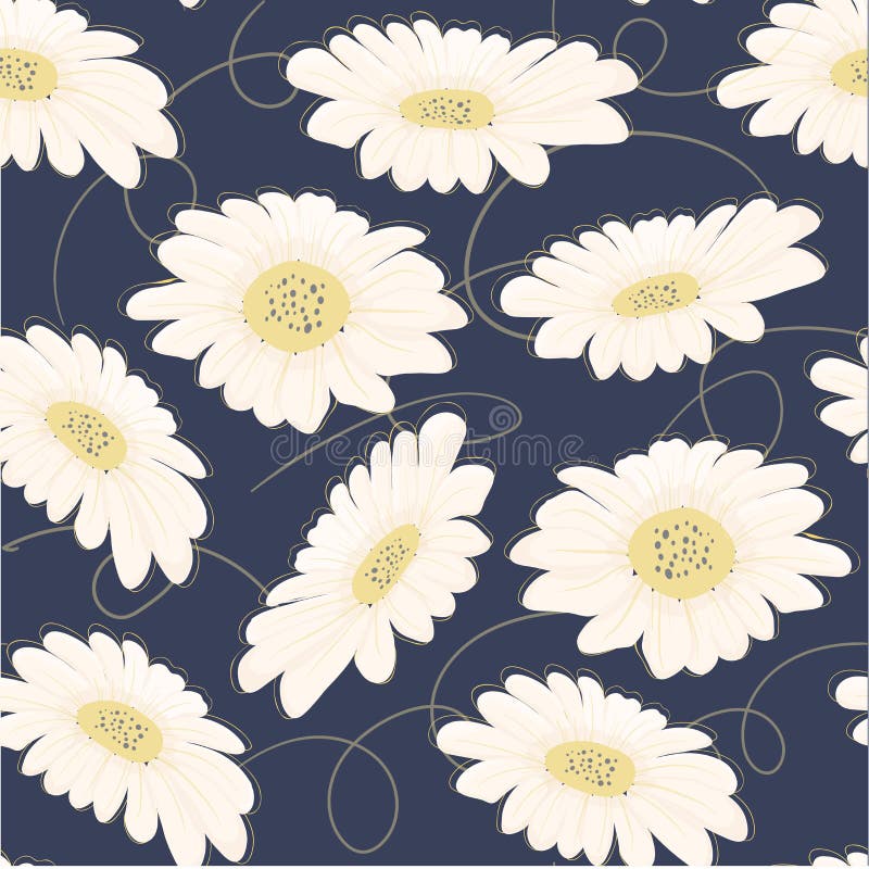flor exhausta de la margarita blanca de la mano inconsútil del modelo libre illustration flor exhausta de la margarita blanca de la mano inconsútil del modelo libre illustration