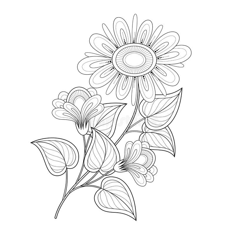 Flor monocromática hermosa del contorno del vector libre illustration Flor monocromática hermosa del contorno del vector libre illustration