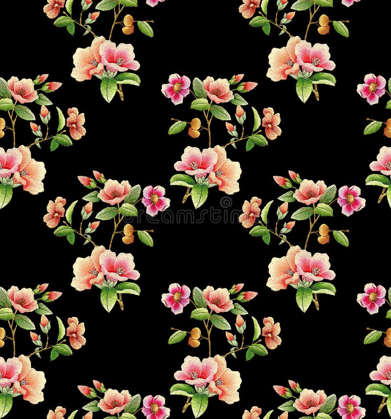 Flor original sem emenda com fundo preto ilustração stock Flor original sem emenda com fundo preto ilustração stock