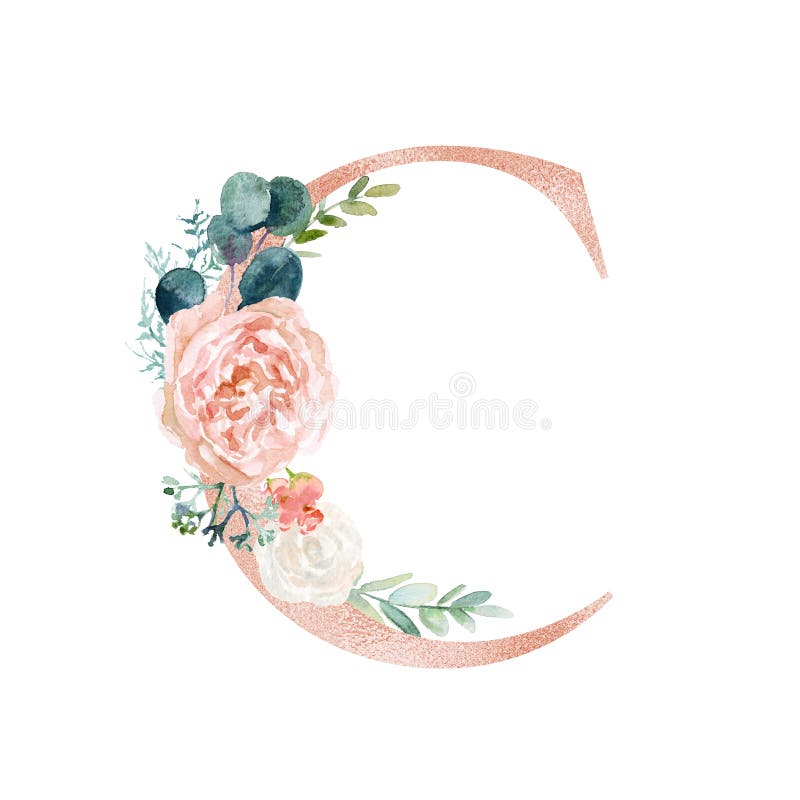 Floral Alphabet - blush / peach color letter C with flowers bouquet composition